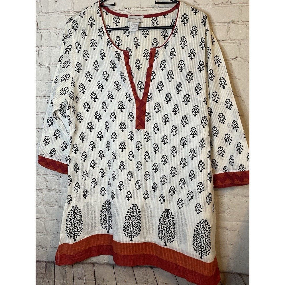 Boho Tunic Blouse Top Women's Size Large 3/4 Sleeve Cotton